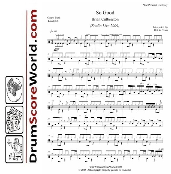 Brian Culbertson - So Good - Drum Sheet Music Brian Culbertson - So Good - Drum Sheet Music